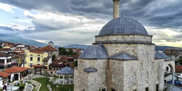 The Stone Bridge and Sinan Pasha Mosque, iconic landmarks of Prizren reflecting the city's Ottoman heritage.