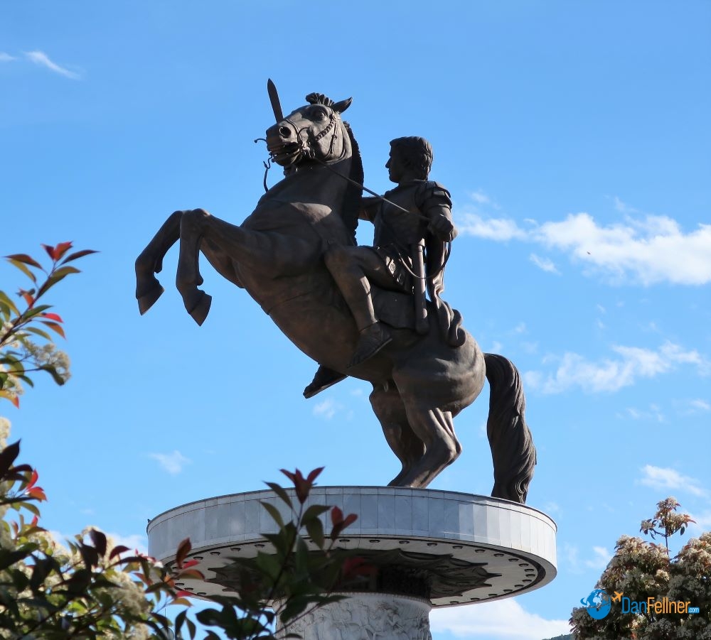 The statue of Alexander the Great on horseback, one of Skopje's most iconic landmarks.