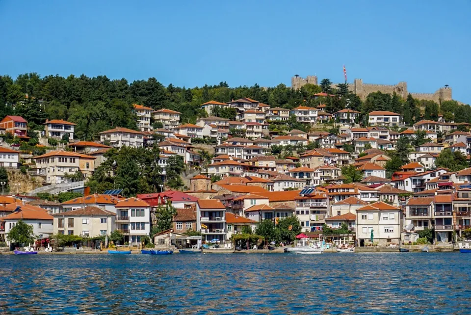 Traditional houses on the hillside overlooking Lake Ohrid