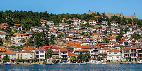Traditional houses on the hillside overlooking Lake Ohrid