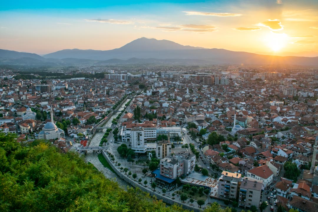 A stunning sunset view over the city of Prizren
