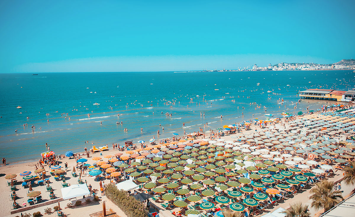 A popular sandy beach in Durrës, perfect for swimming and sunbathing.