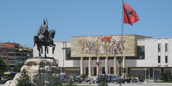 Skanderbeg square and the national history museum of Tirana