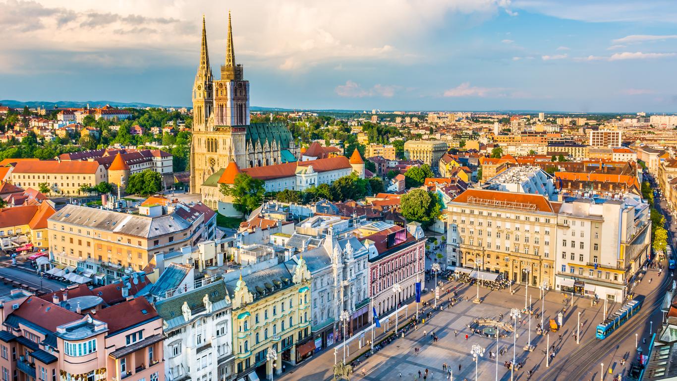 Stunning aerial view of Zagreb with its iconic Cathedral rising above the city.