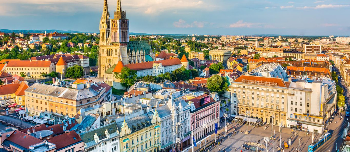 Stunning aerial view of Zagreb with its iconic Cathedral rising above the city.