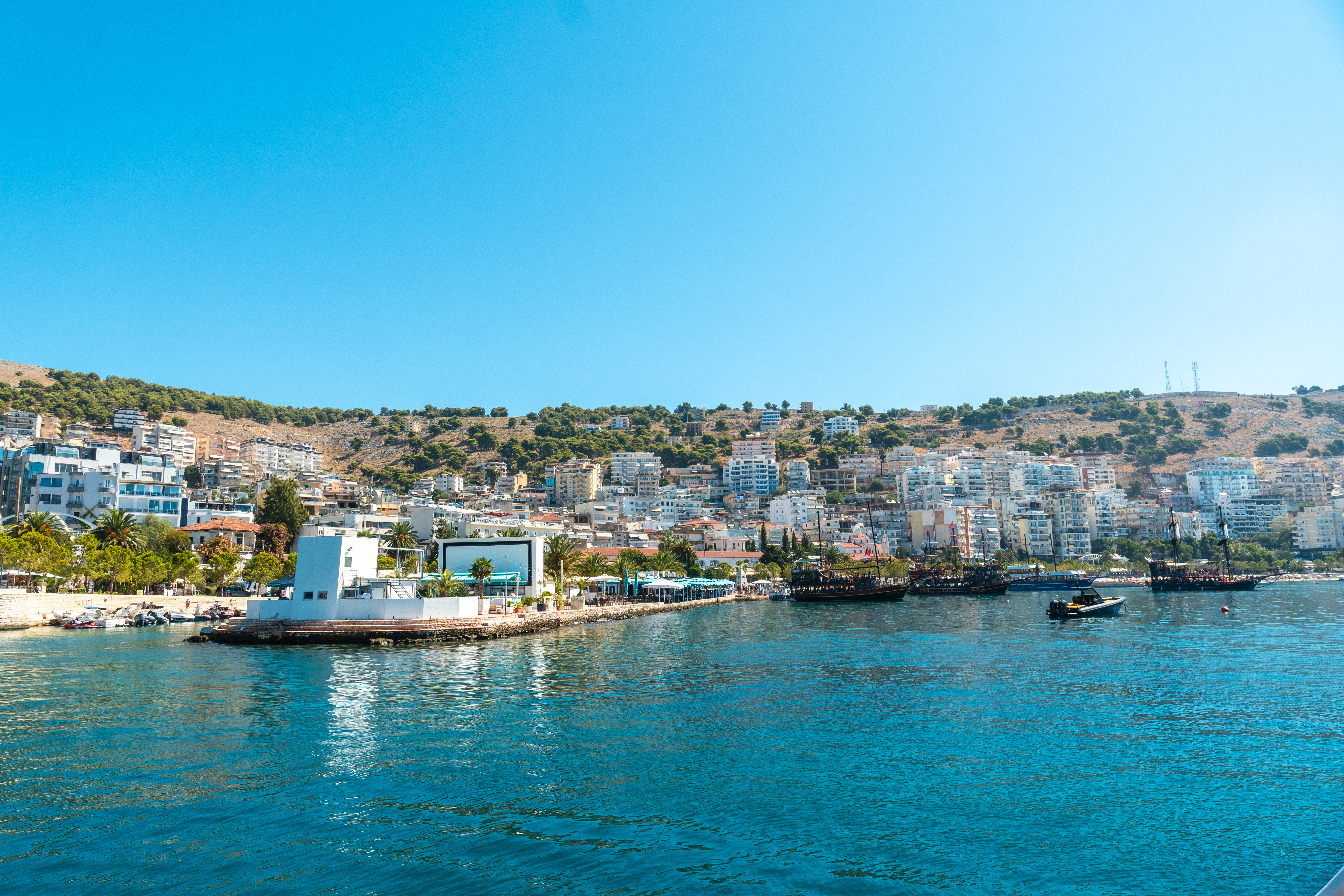 Saranda, a coastal city on the Albanian Riviera with a Mediterranean vibe and stunning views.