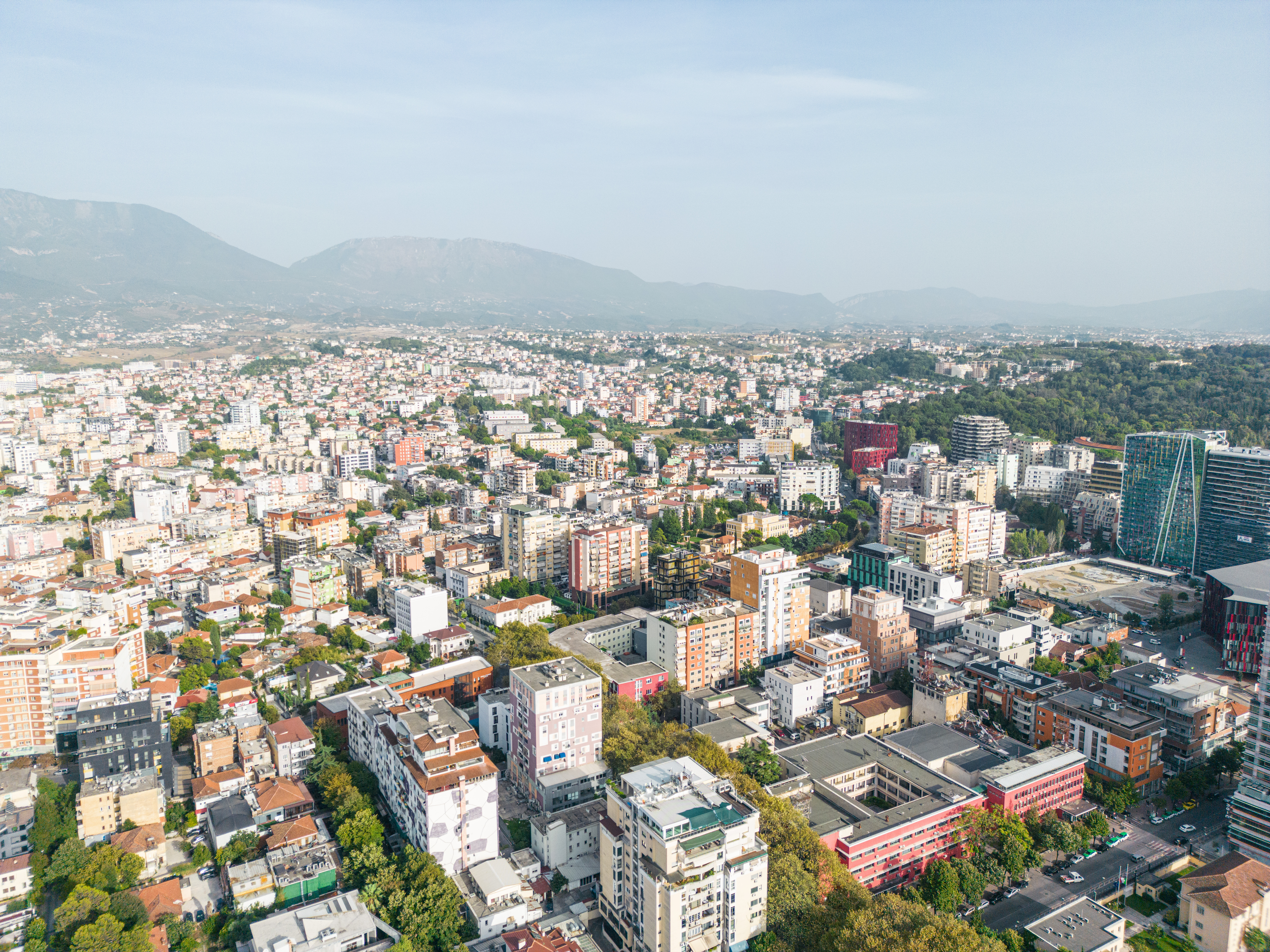 A stunning aerial view of Tirana, showcasing the city’s dynamic mix of tradition and modernity