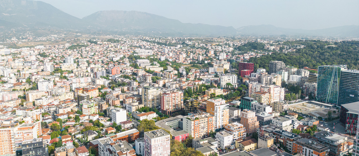 A stunning aerial view of Tirana, showcasing the city’s dynamic mix of tradition and modernity